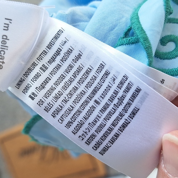 Farm Rio Richelieu Light Blue And Green Cropped Scalloped Hem Top Size XL Cotton - Picture 15 of 15